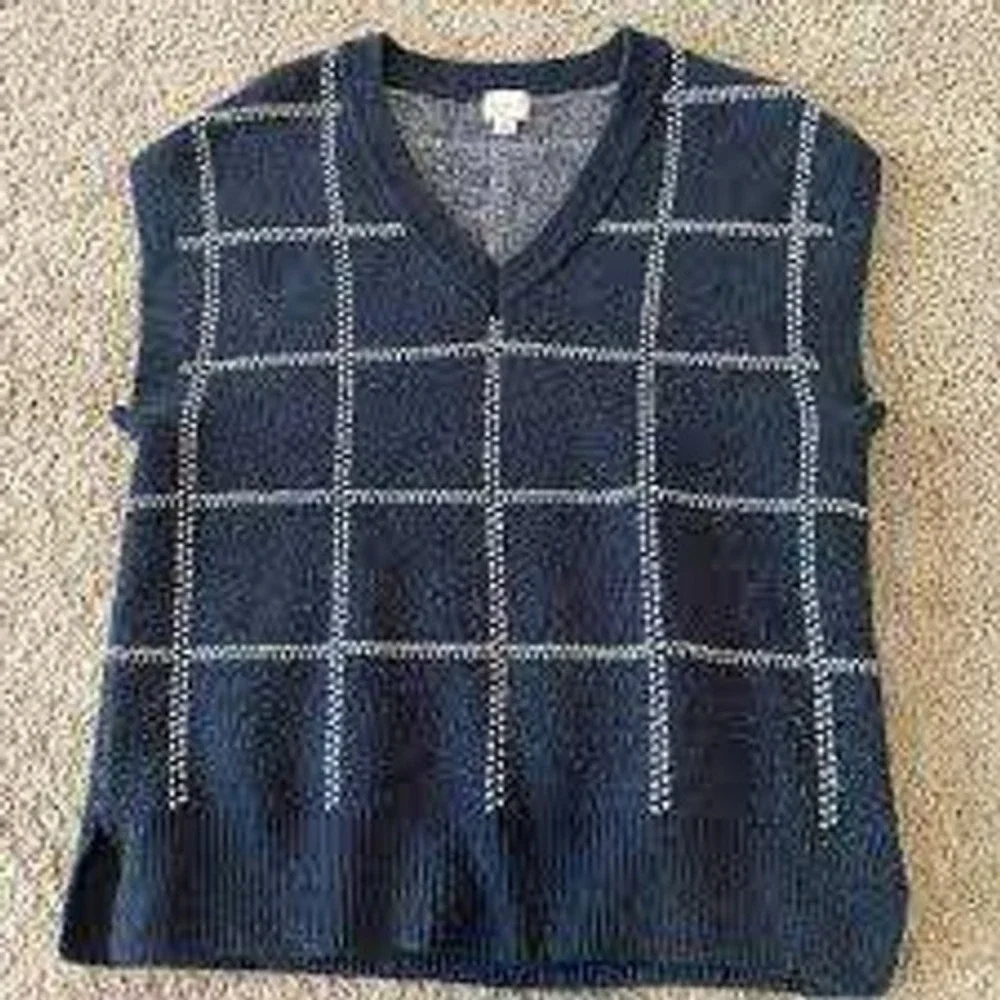 Women's V-Neck Sweater Vest Plaid Check‎ Sleeveless Knit Top MEDIUM